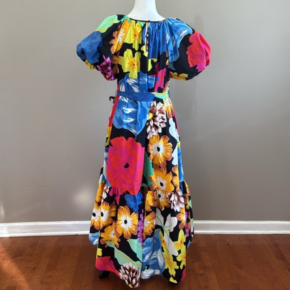 Christopher John Roger Floral Fiesta Puff Sleeve High Low‎ Dress Size S - Picture 11 of 13